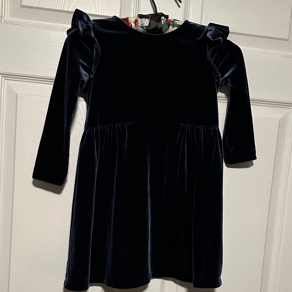 Crewcuts Navy Velvet Long-Sleeve Girls Dress